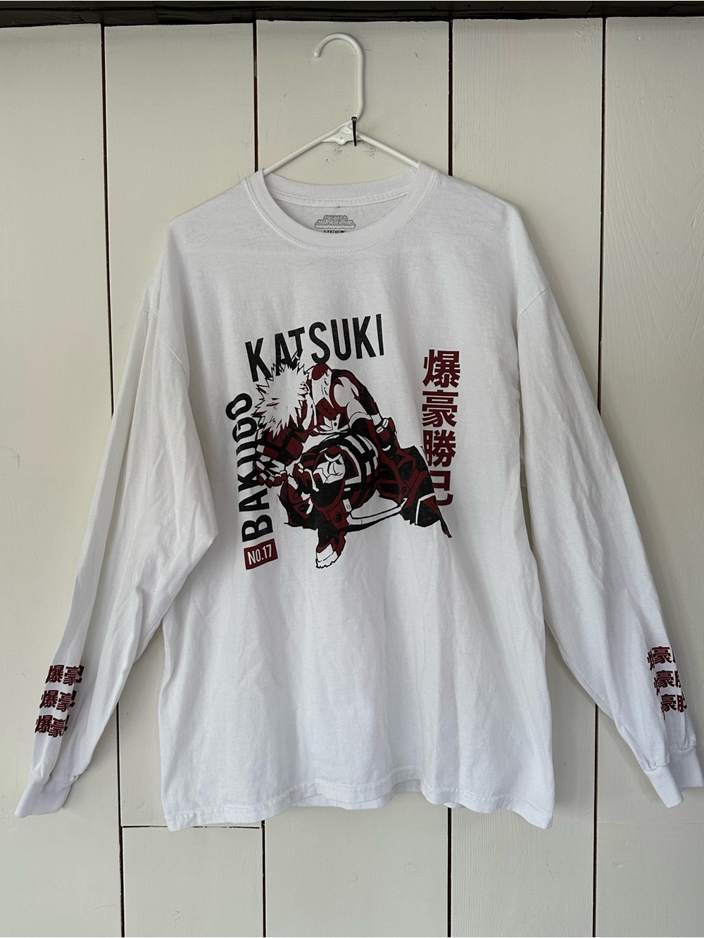 My Hero Academia Bakugo Katsuki Long Sleeve T-shirt Sz XL White Graphic Tee